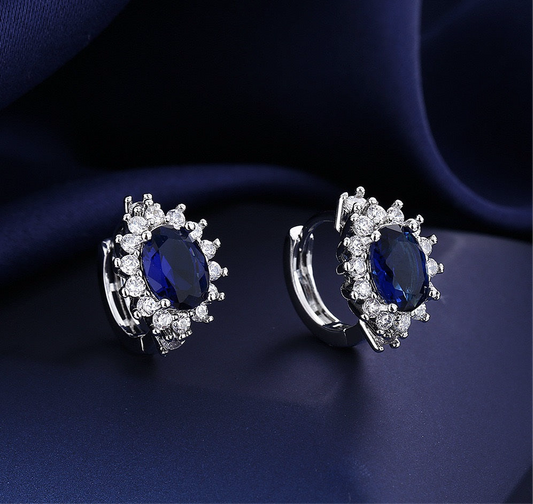 Sapphire Silver Sterling Oval Hoops