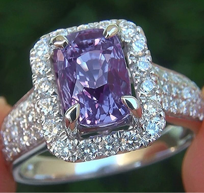 Amethyst Zircon Cushion Ring