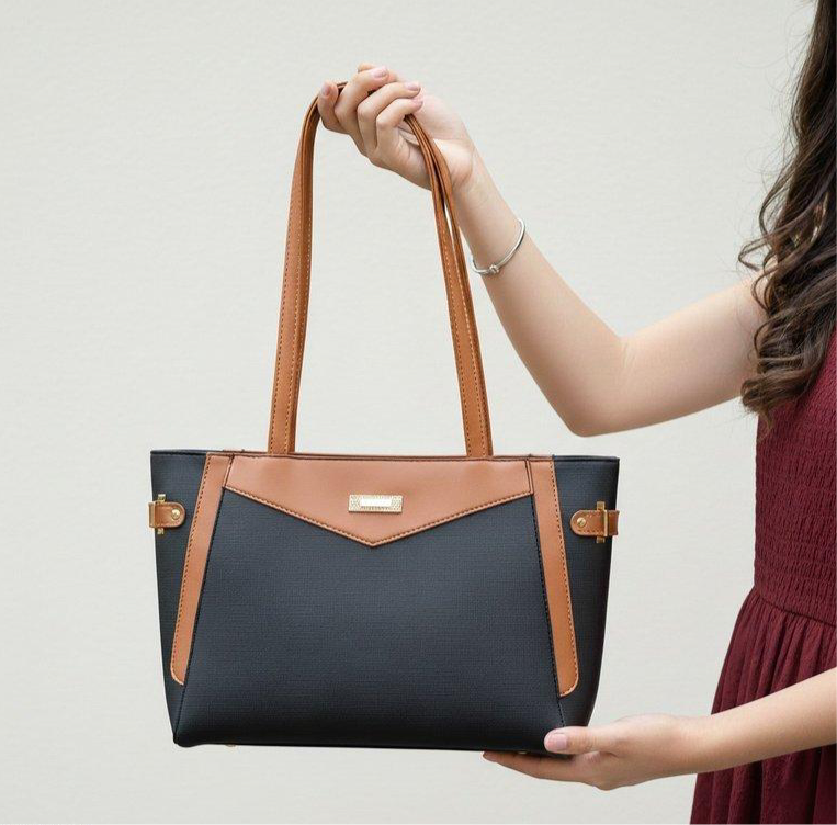Black Verona Contrast Tote Bag