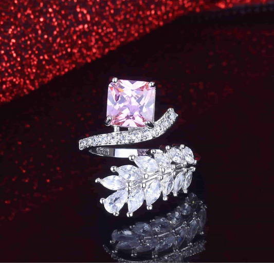 Pure Zircon Pink Leaf's Adjustable Ring