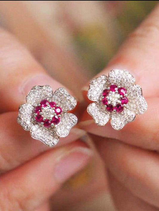 Cubic Zirconia Flower Stud Earrings