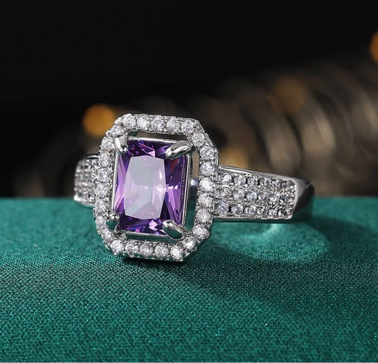 Amethyst Zircon Cushion Ring