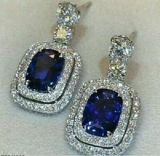 Sapphire Layer Cushion Drop Earrings