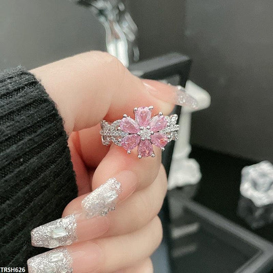 Adjustable Pink Emerald Flower Ring - Havenon Store