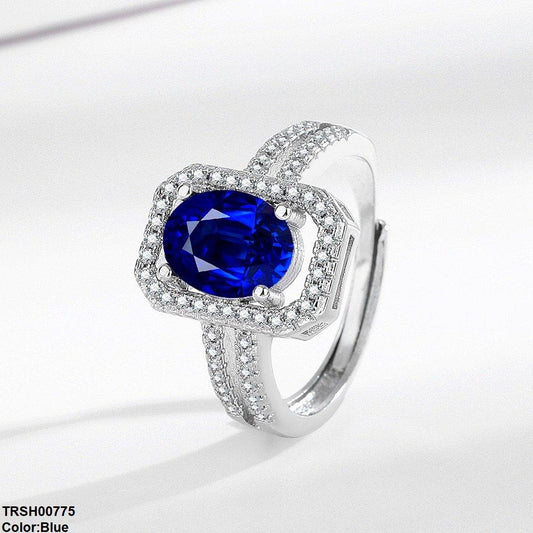 Adjustable Sapphire Baguette Ring with silver plating