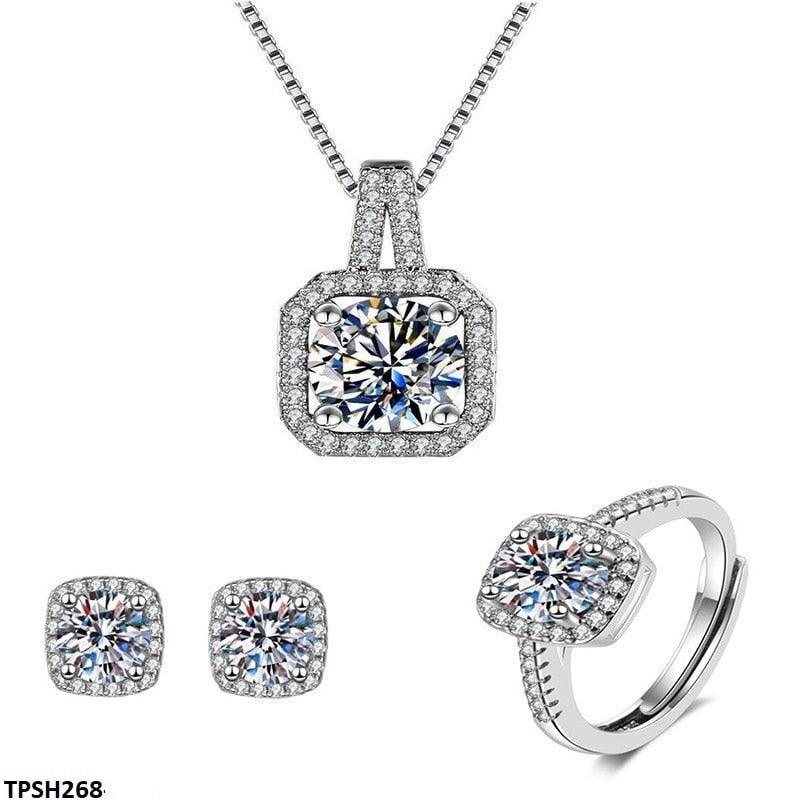 Zirconia Square Stone Pendant Set - Havenon Store