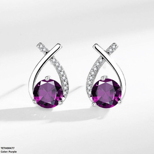 Amethyst Round Zircon Cross Tops Pair