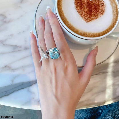 Aqua Diamond Humming Bird Ring on Display  