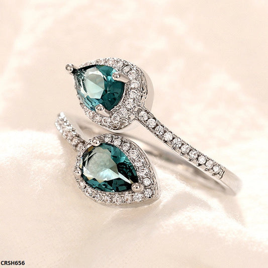 Aqua Stone Double Zircon Ring  