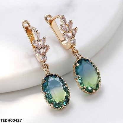 Aqua Zircon Oval Drop Earrings Sparkling Design 