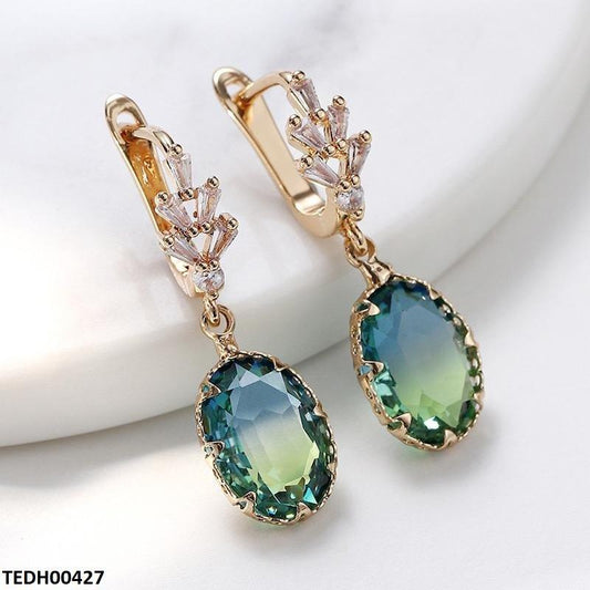 Aqua Zircon Oval Drop Earrings Sparkling Design 