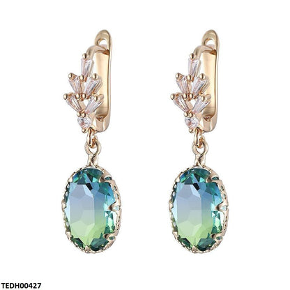 Aqua Zircon Oval Earrings with Polished Finish  