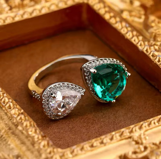 Zircon & Emerald Ring Adjustable