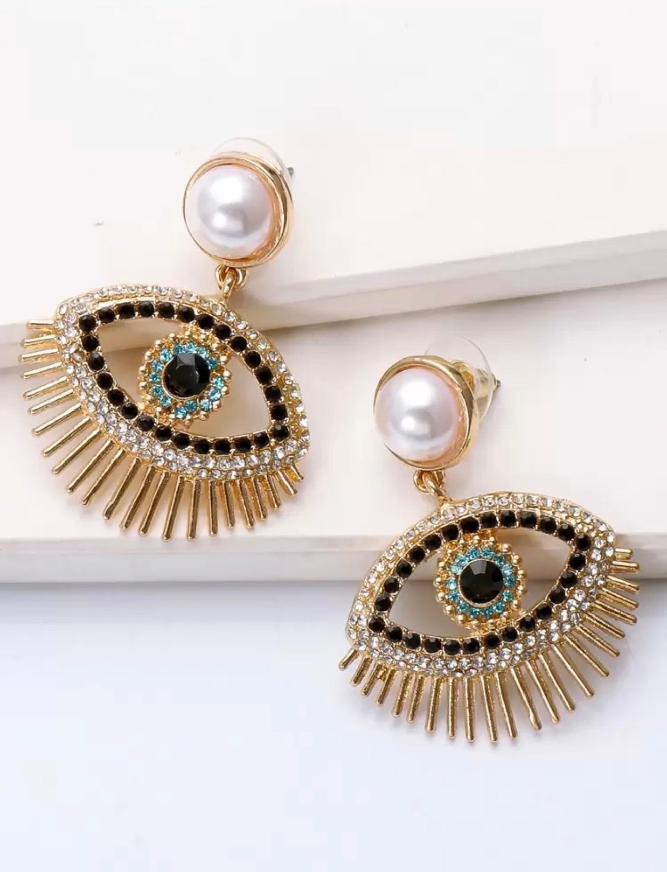 Rhinestone Decor Eye Drop Earrings