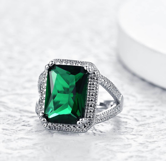 Emerald Step Zircon Studded Ring