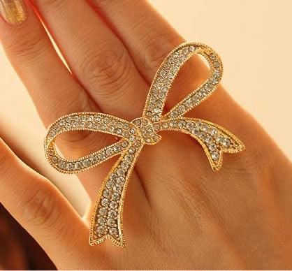 Adjustable Golden Big Bow Ring