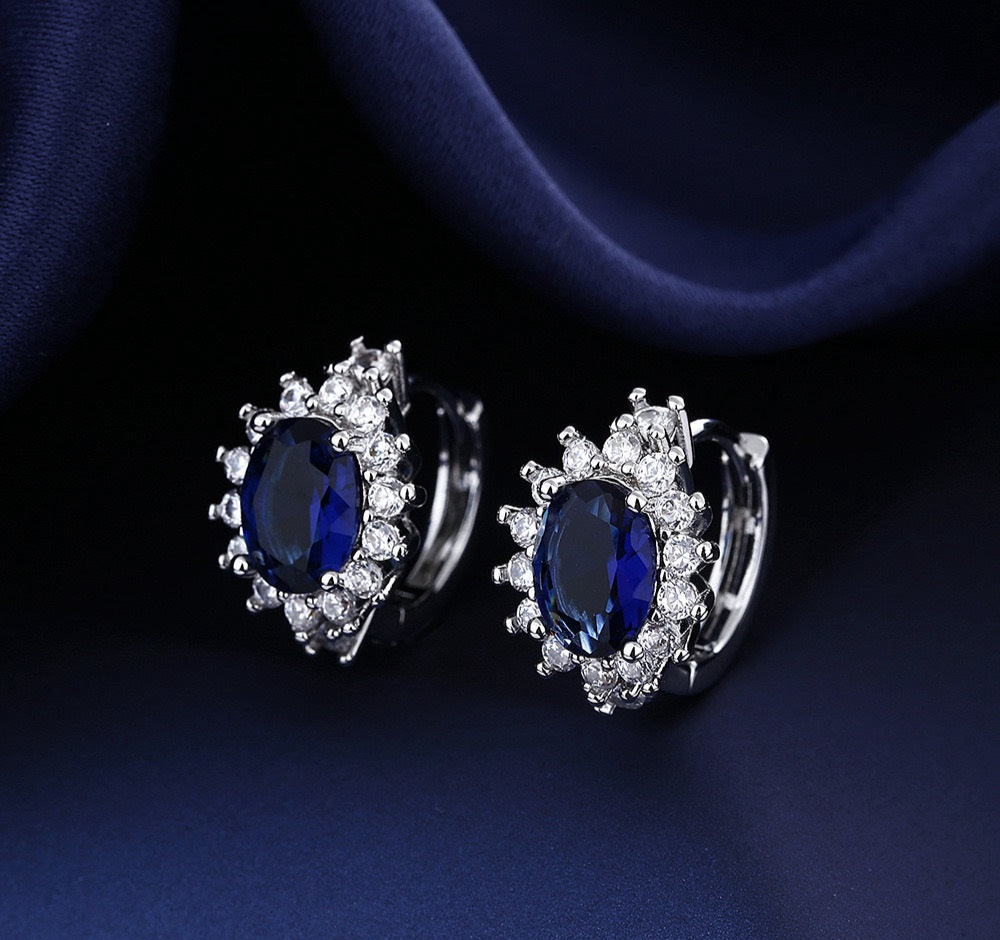 Sapphire Silver Sterling Oval Hoops