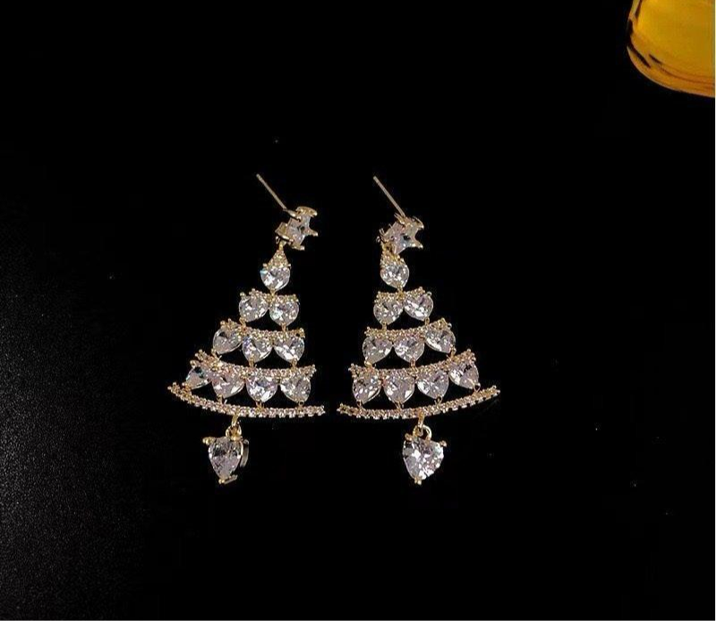 Zircon Tree-Shaped Heart Drop Earrings