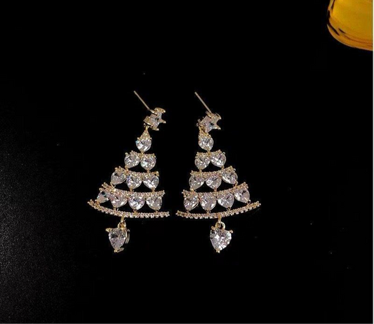 Zircon Tree-Shaped Heart Drop Earrings