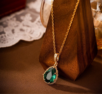 Emerald/Sapphire Tear Pendant with Chain