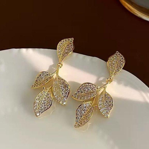 Zirca Leaf Drop Earrings