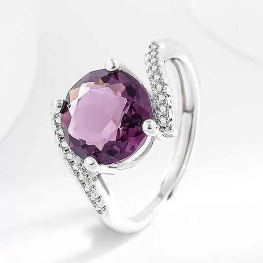 Amethyst Round Stone Ring Adjustable