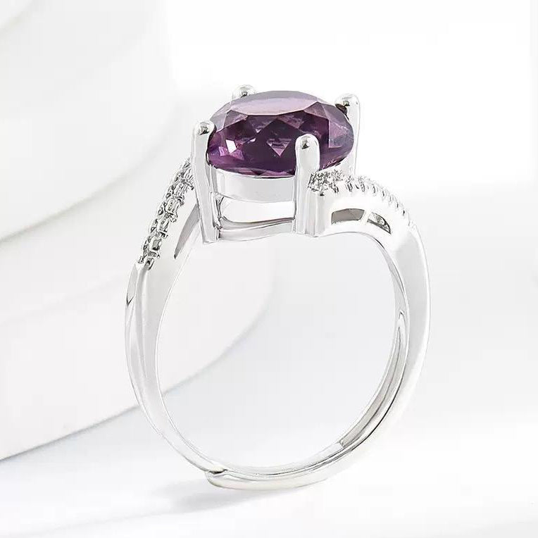 Amethyst Round Stone Ring Adjustable