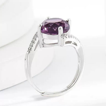 Amethyst Round Stone Ring Adjustable