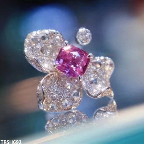 Close-up of Amethyst Flower Ring Adjustable  