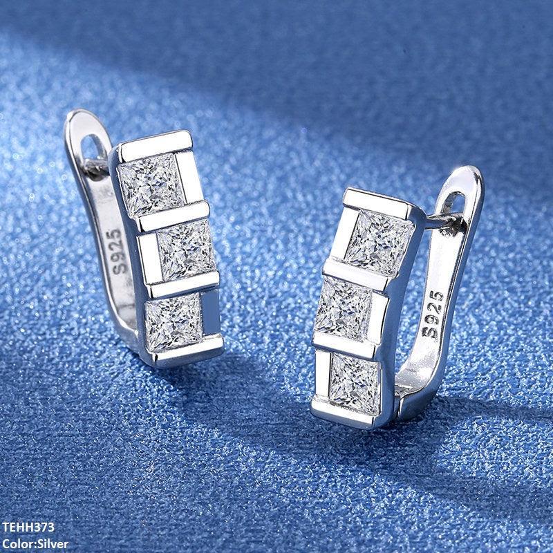 Silver Sterling Square Step Ear Hoops - Havenon Store