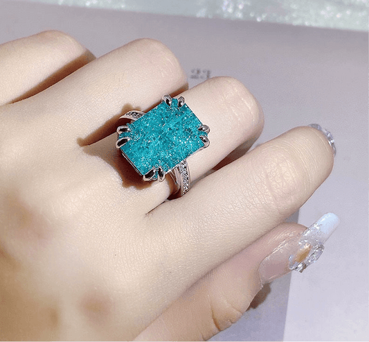 Aqua Zircon Rectangle Ring - Havenon Store