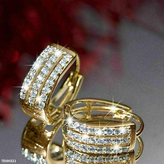 Diamond Studded Square Layered Hoops - Havenon Store