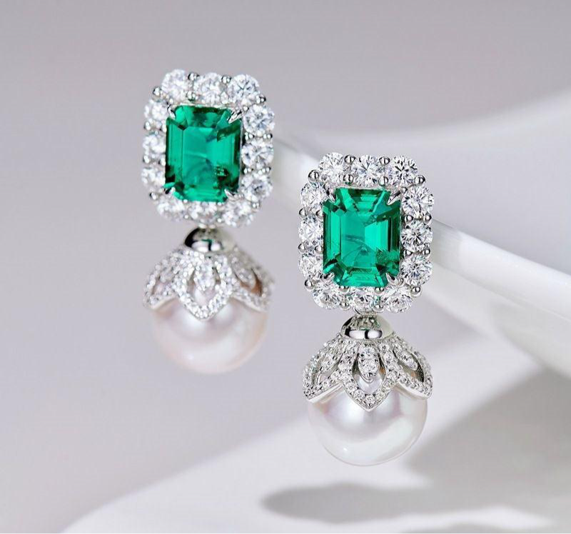 Emerald Pearl Drop Earrings
