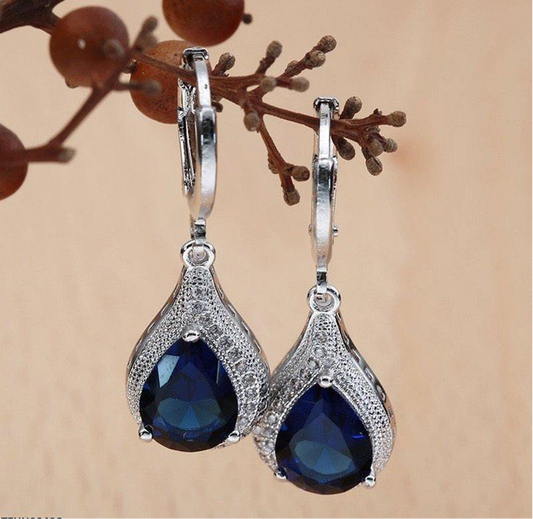 Sapphire Tear Drop Hoops