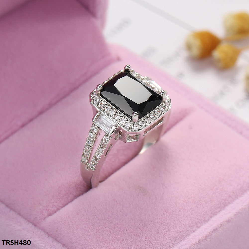 Elegant Black Zirconia Square Ring  
