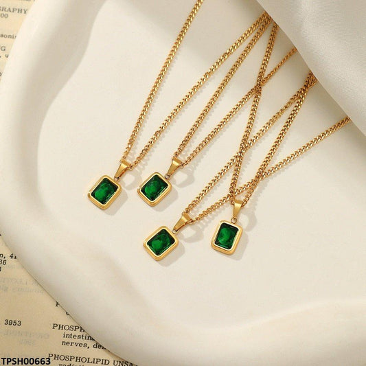 Elegant Emerald Square Pendant with Chain for women 
