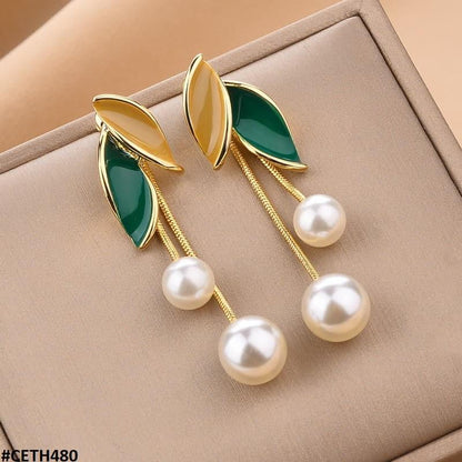 Elegant Leaf's Tassel Earrings with pearls  