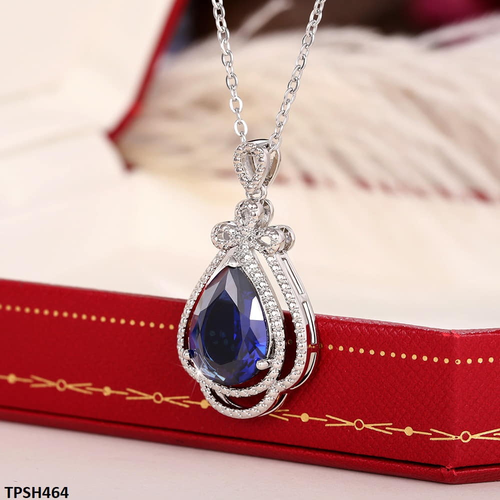 Elegant Sapphire Crown Tear Pendant with chain 