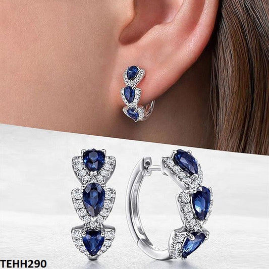 Sapphire Tear Round Ear Hoops - Havenon Store