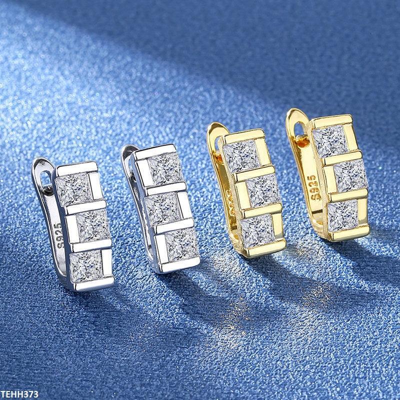 Silver Sterling Square Step Ear Hoops - Havenon Store