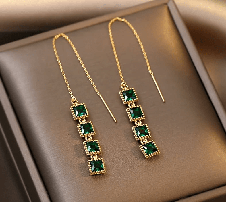 Emerald Drops Ear Earrings Square Design  