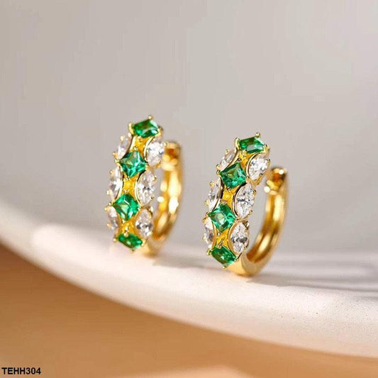 Emerald Square/Marquise Hoops - Golden Elegance  