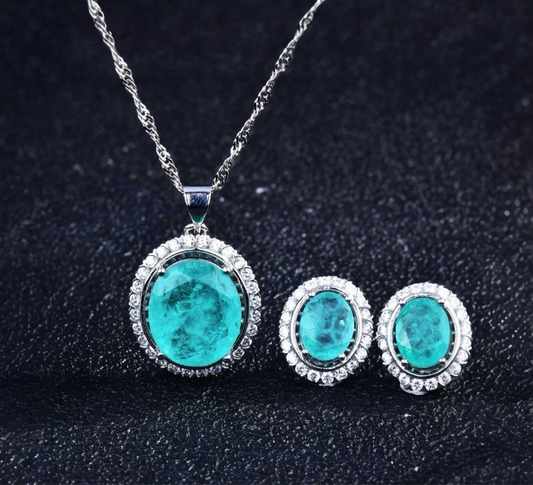Aqua Zirconium Oval Pendant Set
