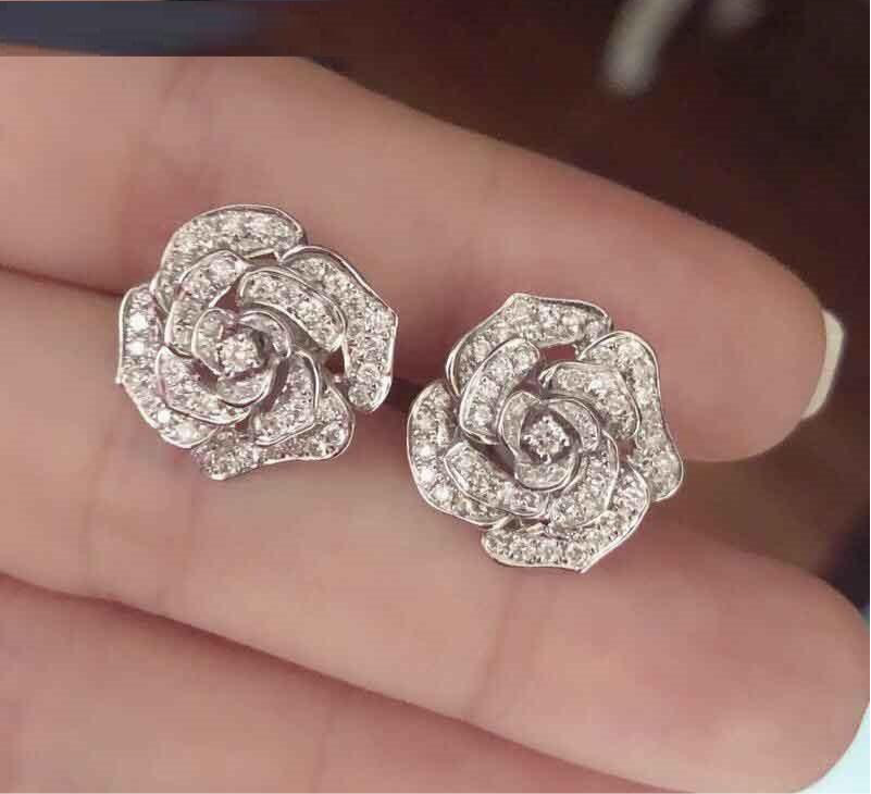 Diamond Studded Zircon Flower Tops Pair