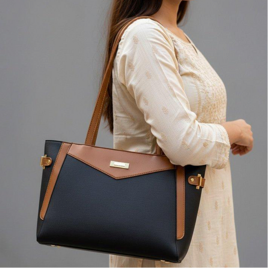 Black Verona Contrast Tote Bag