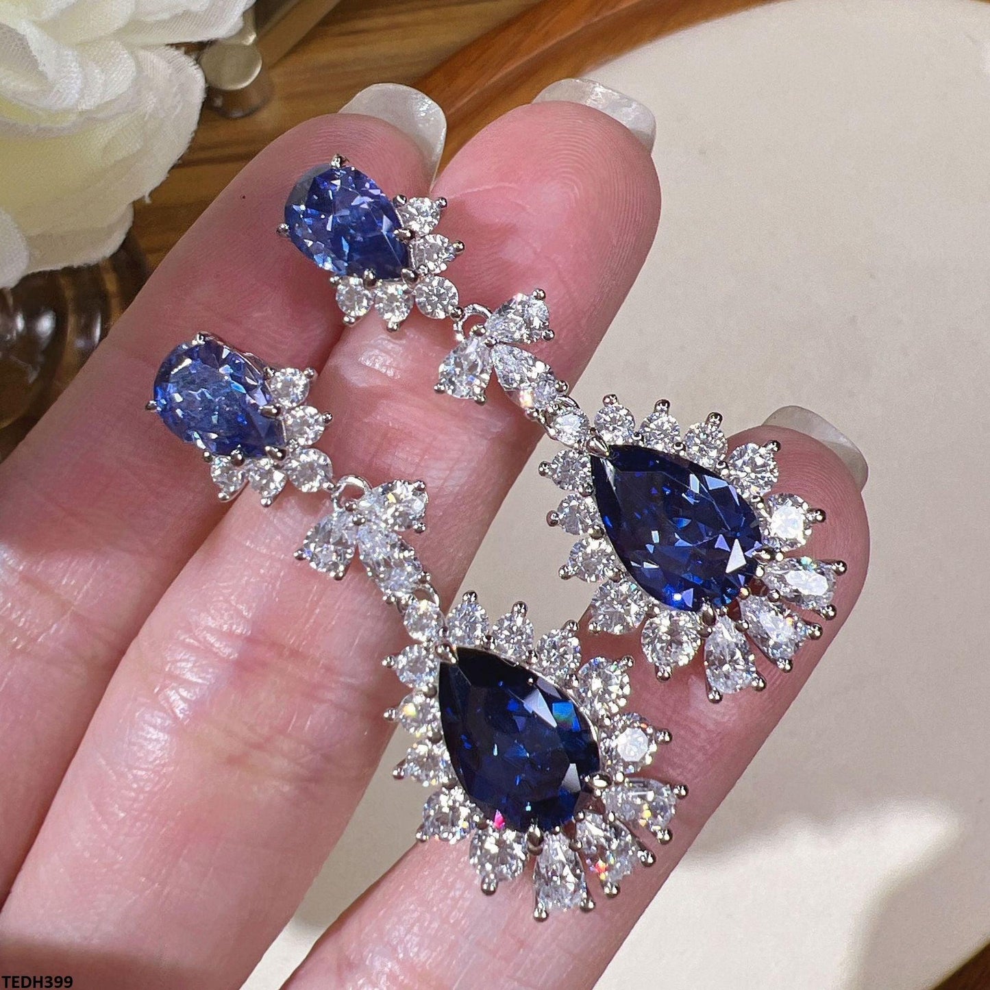 Formal wear Sapphire Zircon Drop Earrings  