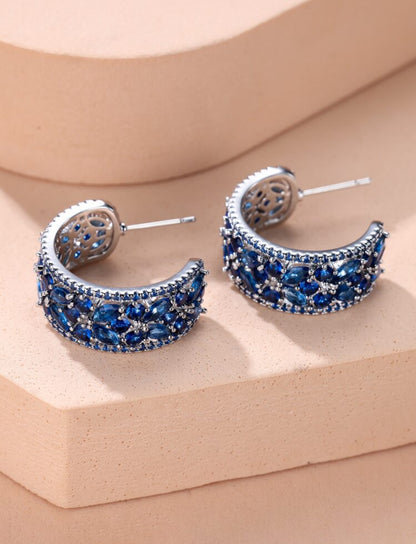 Cubic Zirconia Sapphire Decor Hoop Earrings