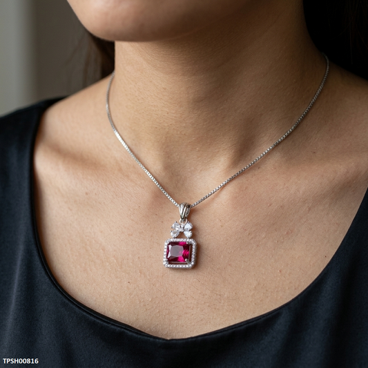 Ruby Bow Square Pendant