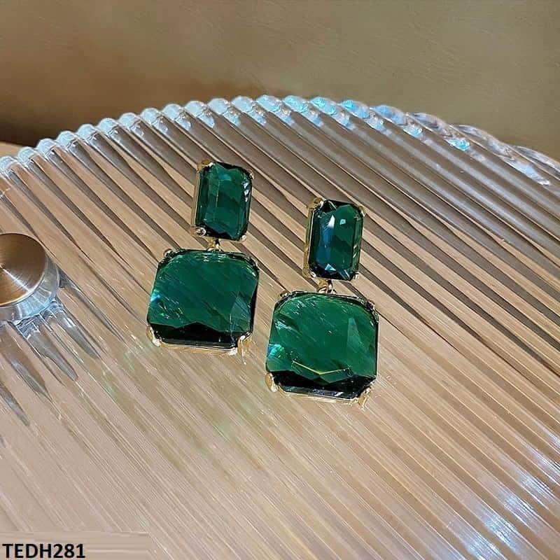 Gold-plated Emerald Teardrop Earrings  