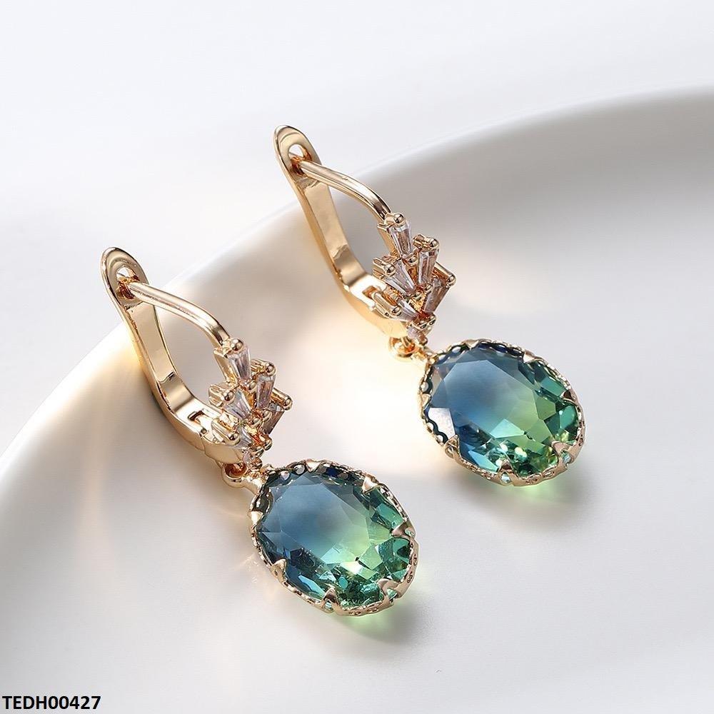 Golden-Plated Aqua Zircon Earrings Close-Up  